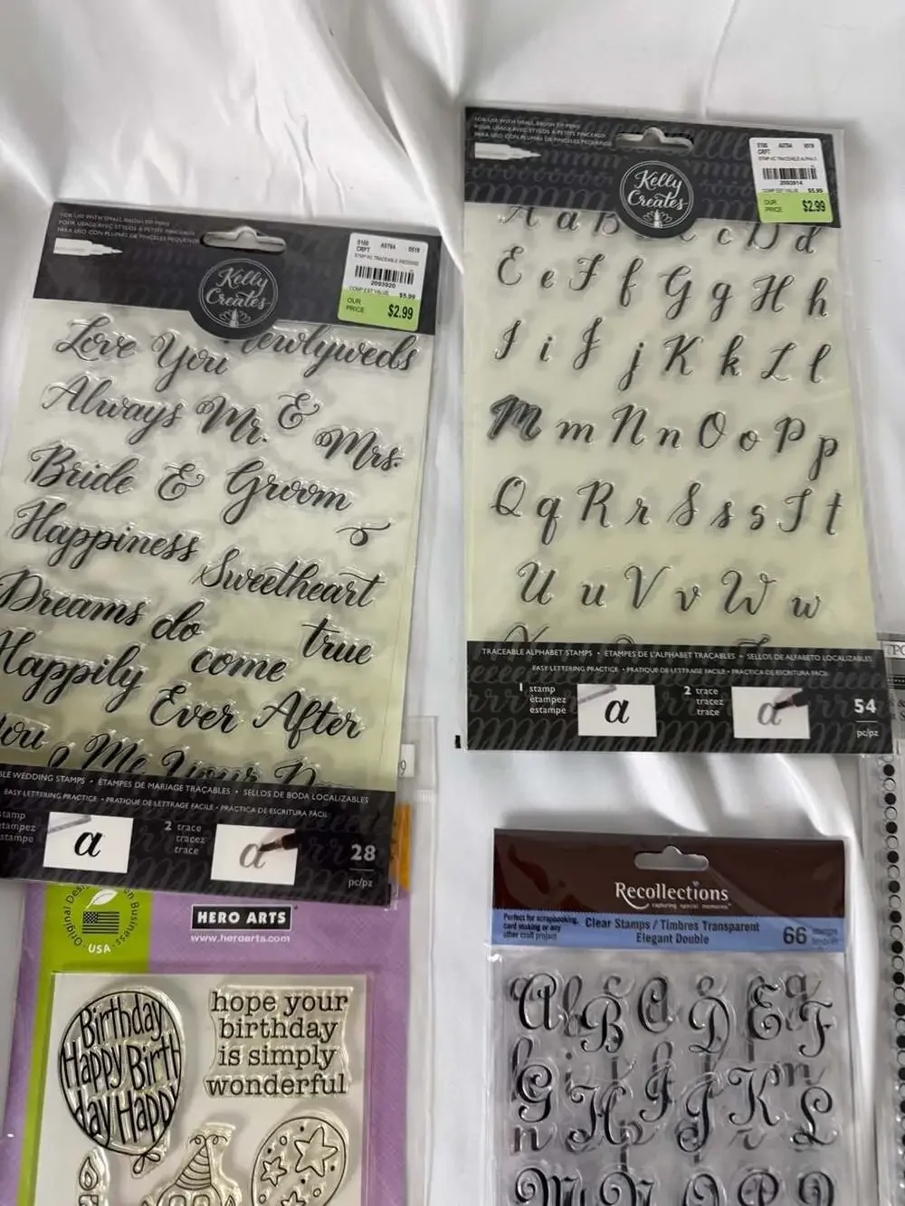 Lot of 7 Clear Acrylic Stamp Sets Various Brands Including Kelly Creates Hero Ar